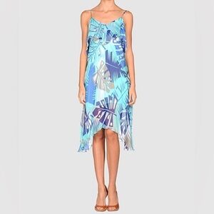 Multi color Blue silk dress asymmetrical midi